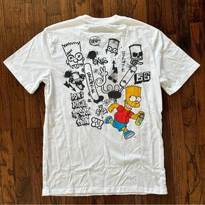 White Graphic Tee with Bart Simpson and graffiti Cartoon Design